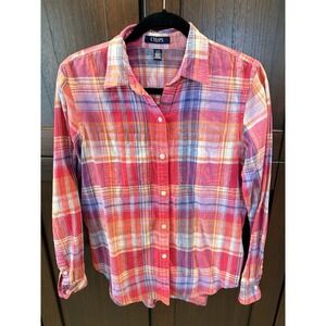 Chaps Womens Shirt Blouse Plaid Pink Button Up Soft Casual.‎ Size Medium